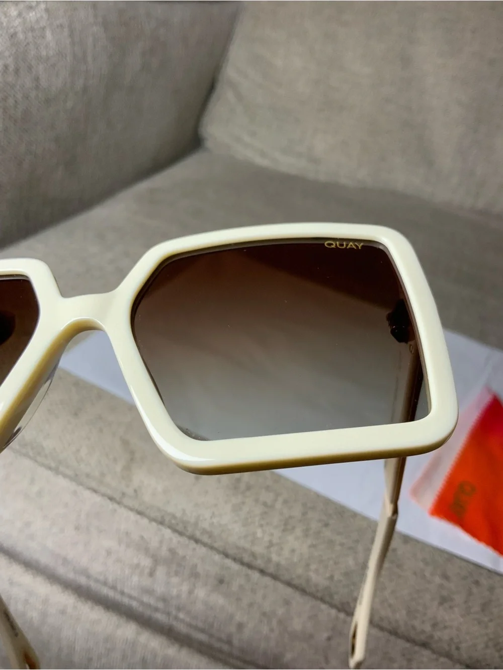 Quay Australia Cream Square Frame Sunglasses with Brown Gradient Lenses